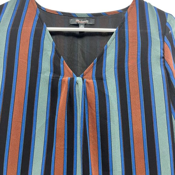 Madewell Women’s Striped Long Sleeve Blouse XS | Multicolor V-Neck Top - Picture 4 of 8